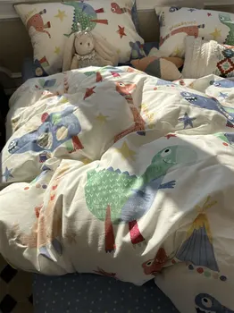 Модный комплект постельного белья с рисунком динозавра из мультфильма для мальчика-подростка, твин полный королева король хлопок домашний текстиль простыня наволочка пододеяльник