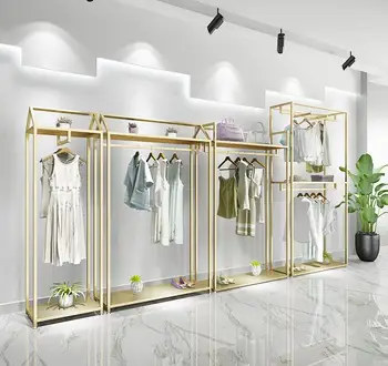 Витрина магазина одежды Gold от пола до потолка, двухслойная вешалка для одежды для мужчин и женщин, украшение магазина одежды