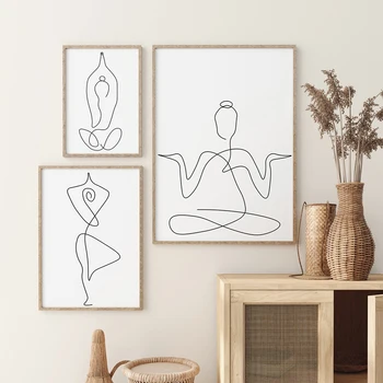 Современный минималистичный Плакат с позами для йоги, HD печать, холст, абстрактная линия тела, настенные панно, Интерьер гостиной, Домашний декор