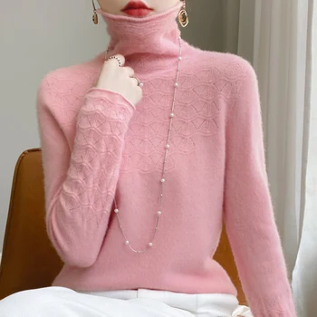 2023 Новый осенне-зимний свитер, женский полый свитер с полувысоким вырезом и длинными рукавами из 100% шерсти, первоклассный готовый к носке свитер