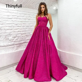 Тонкие блестящие ярко-розовые платья для выпускного вечера Трапециевидной формы, вечерние платья Принцессы с поясом, длинные праздничные платья