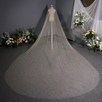 Модная Блестящая Свадебная Длинная Фата Новое Свадебное платье 3,8 М Из кружева с белым золотом в корейском стиле Изысканный Свадебный головной Убор