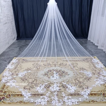высококачественная свадебная фата длиной 400 см с блестками и кружевными свадебными аксессуарами белого цвета/цвета слоновой кости