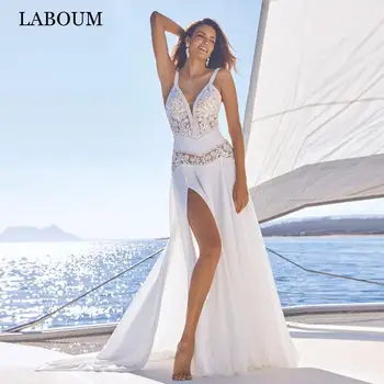 LaBoum Сексуальные Свадебные платья с высоким Разрезом Для женщин 2023, Пляжные свадебные платья на тонких Бретельках для Невесты, Vestido De Casamento