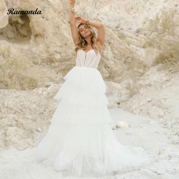 Ramanda Элегантное свадебное платье на бретельках 2023, тюлевые платья невесты с открытой спиной, V-образный вырез, бант, принцесса Vestido Noiva
