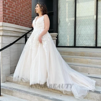 Anna Illusion Классические свадебные платья для невесты с V образным вырезом, без рукавов, на молнии, со шлейфом, Винтажное Праздничное Платье, Персонализированное