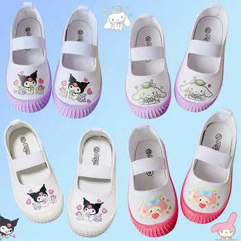 Sanrio Аниме Kuromi My Melody Cinnamoroll/Детская парусиновая обувь Для маленьких мальчиков и девочек, Дышащая обувь на плоской подошве, Повседневные кроссовки для малышей