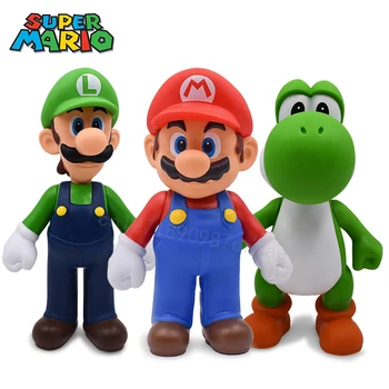 Серия Super Mario Bros Коллекционирует статуэтки Аниме Фигурка Луиджи Йоши Игры Мультяшные фигурки Детские игрушки Модели кукол Подарки