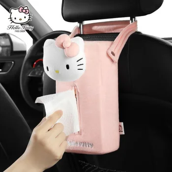 Kawaii Sanrio Hello Kitty Автомобильная Коробка для Салфеток с Рисунком из Мультфильма Аниме, Плюшевый Держатель для салфеток, Милое Украшение для хранения в салоне Автомобиля