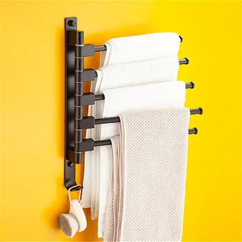 Складные передвижные вешалки для банных полотенец, алюминиевые вешалки для полотенец для ванной комнаты, черная вешалка для полотенец, настенный 2-5-слойный поворотный держатель для полотенец