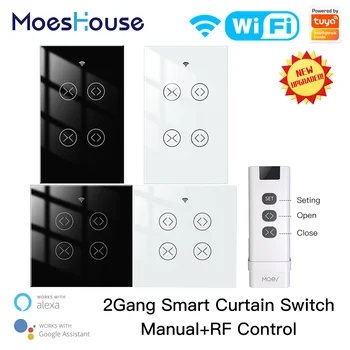 MoesHouse Tuya Smart Life WiFi RF, 2 банды, двойной выключатель жалюзи для рольставен, электродвигатель с Google Home Alexa