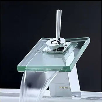 Ручка крана из цинкового сплава, стеклянный кран, носик, установка по центру, смеситель для раковины с водопадом в ванной A1017