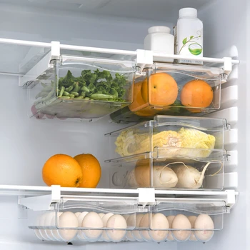 Кухонный ящик для хранения фруктов и продуктов, Пластиковый Прозрачный Органайзер для холодильника, Выдвижной ящик под полкой, Держатель для холодильника